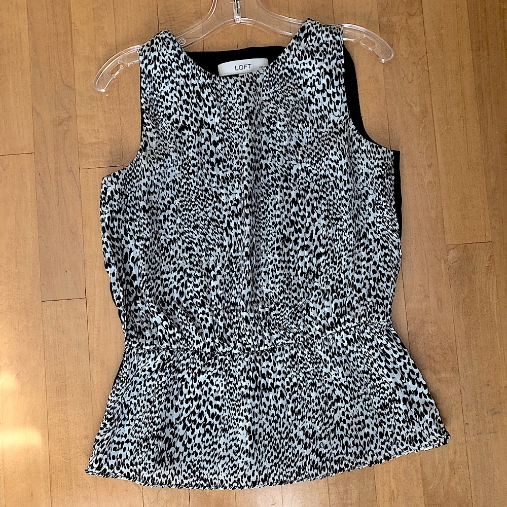 LOFT Black and White Sleeveless Chiffon Blouse